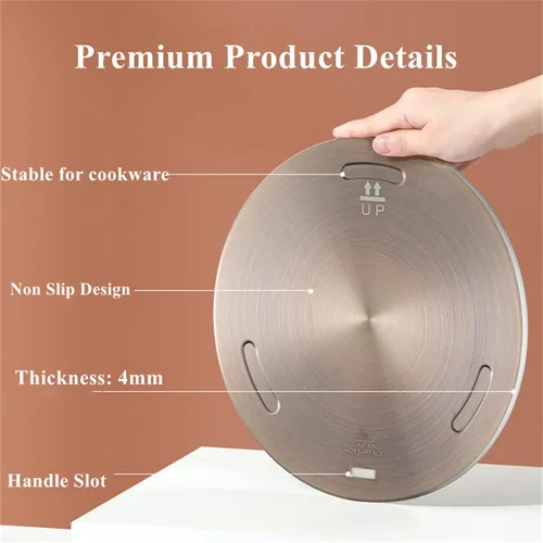 Vista 4 de Adaptador de placa de inducción, difusor de calor para estufa de gas y vidrio, disco convertidor de inducción con mango extraíble, placa difusora