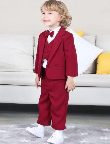 Vista 3 de A&J DESIGN Traje para bebé, 5 piezas, trajes de esmoquin para caballero, chaqueta, camisa, chaleco, pantalones y sombrero