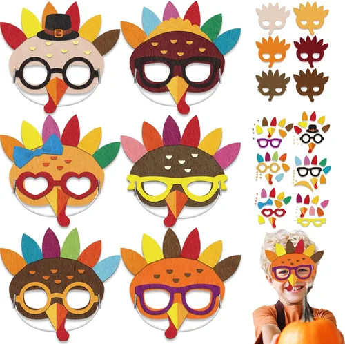 Qyeahkj Kit de manualidades de máscara de pavo de Acción de Gracias, 126 piezas, espuma de fieltro de otoño, manualidades para niños de 3 a 5, 4 a