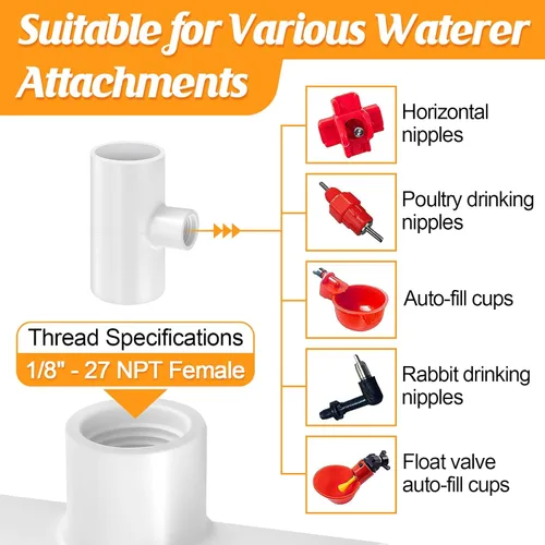 Vista 3 de Paquete de 12 accesorios de PVC para bebederos de pollo, totalmente automáticos para pezones roscados, tazas, comederos, bebedores de agua de aves
