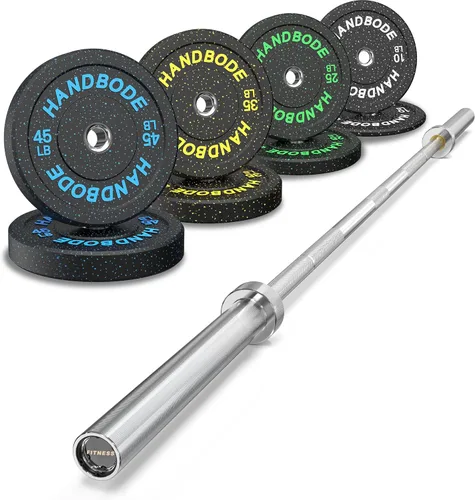 Vista 11 de HANDBODE Olympic High-Bounce Bumper Plates Bench Press Barbell Weights Set 2 - Inch, 10-55 lb Rubber Weight Sets for Home Gym, Strength Training