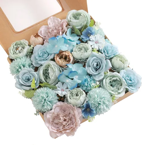 Vista 25 de Combo de flores artificiales, flores falsas para mesas de bricolaje, centros de mesa, baby shower, despedida de soltera, arreglos de ramo de boda