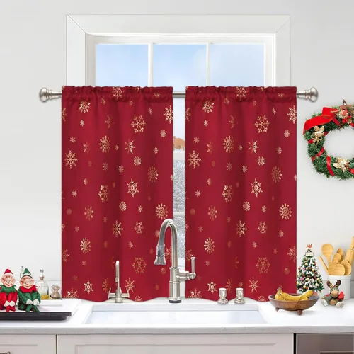 Vista 11 de FRAMICS Cortinas de Navidad con estampado de copos de nieve, cortinas opacas con aislamiento térmico para sala de estar y dormitorio, cortinas