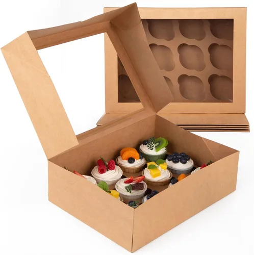 12 cajas para cupcakes con ventanas, 6 contenedores de papel kraft para cupcakes con inserto para 72 cupcakes para cumpleaños, vacaciones, fiestas,