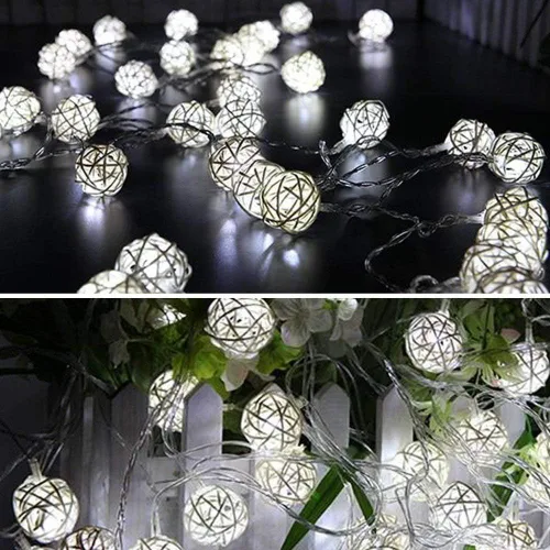 Vista 13 de Luces solares de bola de ratán, 30 LED, 20 pies, impermeables, luces de jardín para paisaje, patio, decoración de boda (blanco cálido)
