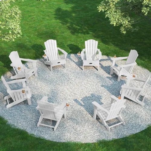 Vista 31 de THOEOE Silla Adirondack plegable, silla de exterior HDPE para todo tipo de clima con soporte para tazas, textura de madera, silla para hoguera