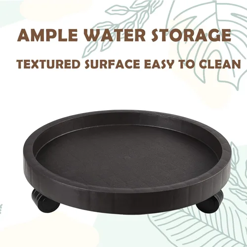 Vista 3 de Paquete de 2 soportes rodantes tipo platillo de 9.8 pulgadas con ruedas, soporte con ruedas resistente para plantas en maceta, bandeja base redonda