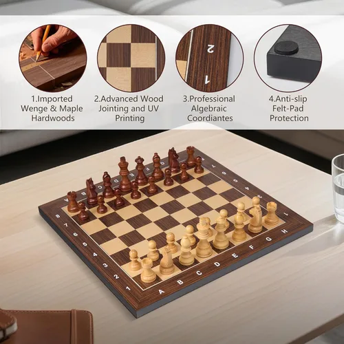 Vista 4 de Tablero de ajedrez de madera de 16 pulgadas, solo tablero de ajedrez profesional para torneos, juego de mesa de madera premium con notación