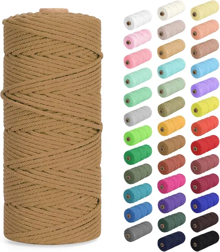 Vista 92 de Cuerda de macramé de 0.079 in x 220 yardas (656 pies), cuerda de algodón natural para colgar en la pared, ganchos de plantas, manualidades, Verde