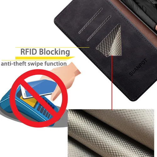 Vista 4 de SUANPOT Funda de piel tipo cartera para Samsung Galaxy Note 20 Ultra 5G de 6.9 pulgadas con bloqueo RFID, tarjetero para tarjetas de crédito, funda