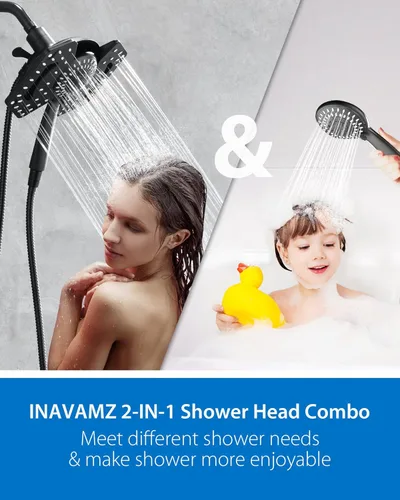 Vista 7 de Black Shower Head with Handheld: 2 in1 Shower Head High Pressure with Rainfall Showerhead & Handheld Shower Heads Detachable Showerhead with Hose