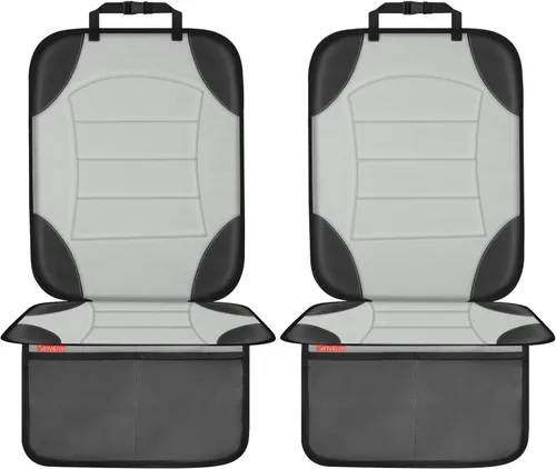 Vista 14 de Sinvitron Protector de asiento de automóvil para asiento de automóvil infantil, tapete de cuero antideslizante impermeable con 2 bolsillos de malla