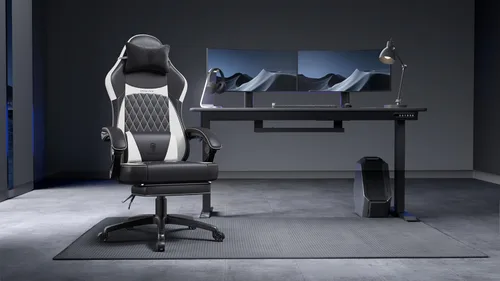 Vista 42 de Dowinx Silla de juegos con cojín de resorte de bolsillo, silla ergonómica para computadora con masaje lumbar y reposapiés para adultos, silla
