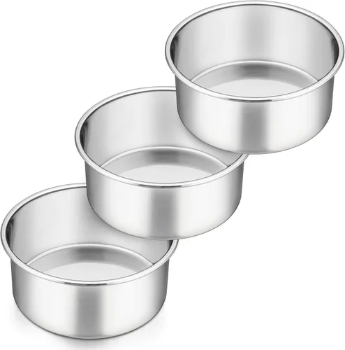 Vista 14 de P&P CHEF - Juego de moldes redondos para tartas de 6 pulgadas, moldes de acero inoxidable para hornear de capa para tartas de cumpleaños y boda,
