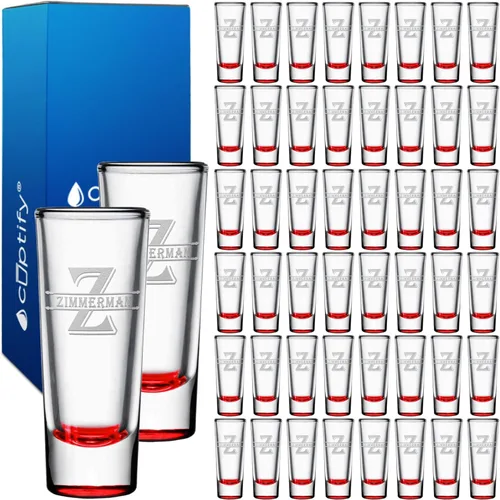 Vista 47 de Vaso de chupito personalizado con fondo negro personalizado de 2 oz, vasos de chupito cordiales con inicial y nombre en script dividido