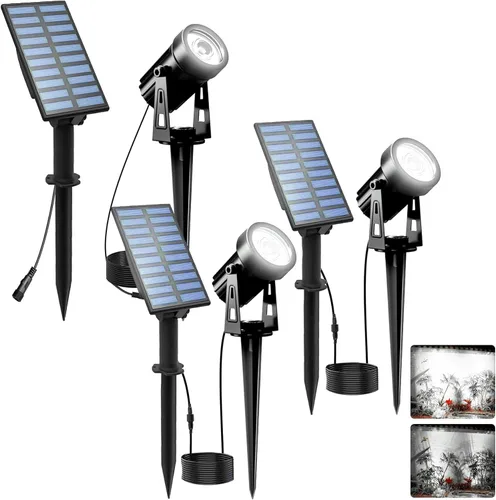 T-SUNUS Paquete de 3 focos solares para paisaje, color blanco, 6000 K, luces solares de jardín IP65, cable impermeable de 9.8 pies, panel solar