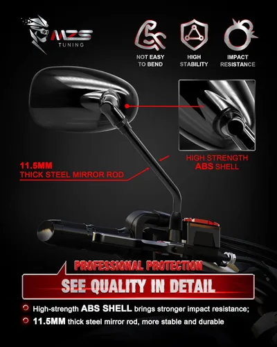 Vista 3 de MZS Motorcycle Mirrors 10MM, Universal 360 Degree Adjustable Rear View Side Mirror Handlebar Mount ABS Black Compatible with Street Bike Touring