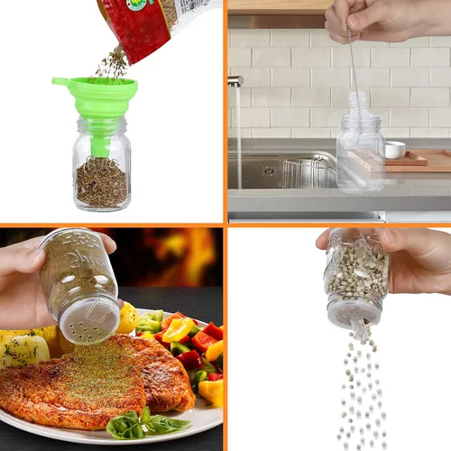 Vista 3 de 30 Pack 4oz Glass Mason Spice Jars Bottles, Empty Round Containers with Silver Airtight Metal Caps and Pour/Sift Shaker Lid