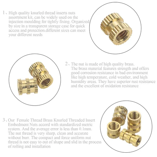 Vista 5 de DYWISHKEY 400 piezas M2 M3 M4 M5 Rosca hembra Tuercas moleteadas Latón Roscado Insertar Tuercas Surtido Kit