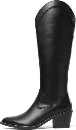 Vista 2 de DREAM PAIRS Botas vaqueras para mujer, vaquera occidental, con cremallera, tacón grueso, punta puntiaguda, botas altas hasta la rodilla