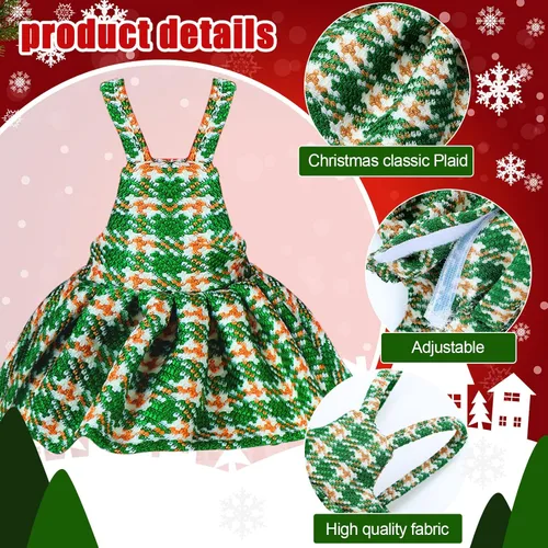 Vista 2 de Hungdao 4 piezas de ropa de muñeca de Navidad, accesorios de Navidad, ropa de muñeca, vestido a cuadros rojo y verde, trajes de vacaciones
