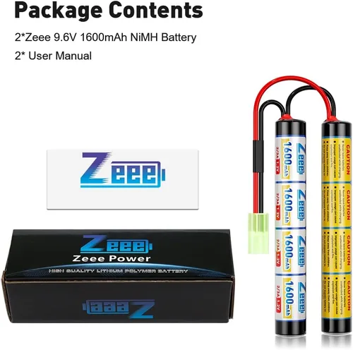 Vista 7 de Zeee Batería de Airsoft de 9.6 V 1600 mAh NiMH con mini enchufe Tamiya Batería RC de alta potencia para pistolas de Airsoft (paquete de 2)