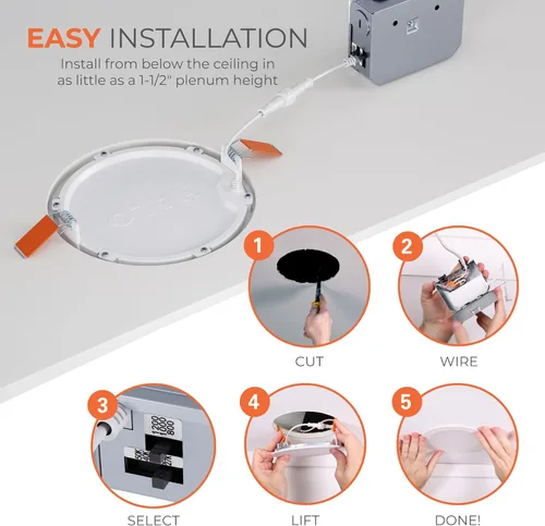 Vista 4 de HALO HLB Luz de techo empotrable LED de 6" sin lata, regulable, para techo y ducha, con lúmenes seleccionables y temperatura de color 2700K-5000K