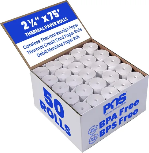 Vista 10 de 2 1/4 x 16 pies x 200 rollos de papel térmico sin BPA sin núcleo para impresoras térmicas de recibos Poynt y Pidion. Diámetro de 0.709 in