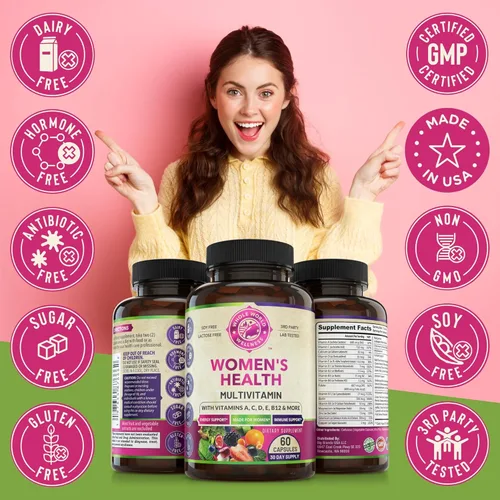 Vista 7 de Paquete de multivitaminas diarias de berberina premium y para mujer (una botella cada una). Colectivamente apoya el bienestar holístico, energía