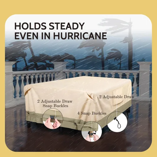 Vista 5 de COSFLY Funda Impermeable de Servicio Pesado para Muebles de Patio para Conjunto de Mesa y Sillas de Exterior - Se Adapta a 108L x 82A pulgadas, Tela