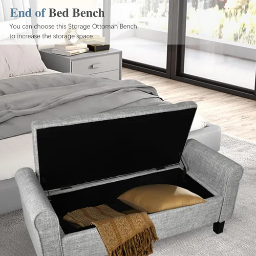Vista 54 de Babion Banco otomano de almacenamiento con brazos, banco de extremo de cama para dormitorio, banco de almacenamiento con botones para entrada, sala