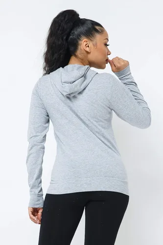 Vista 4 de Chaqueta con capucha para mujer, ajustada, ligera, con capucha, casual, con cremallera, manga larga, para entrenamiento