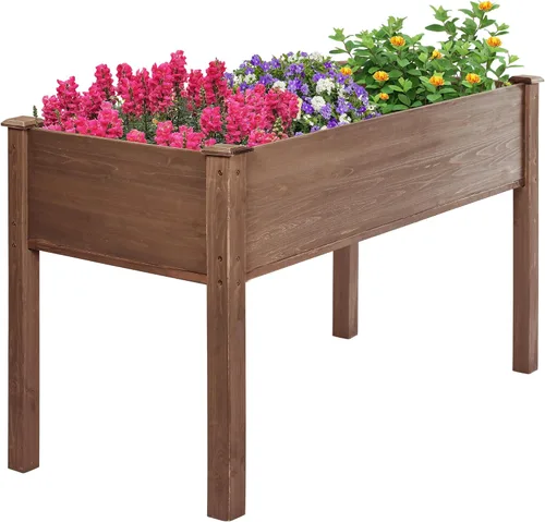 Jardineras elevadas de madera, maceta elevada para exteriores con patas para hierbas, verduras, flores, ideal para patio al aire libre, patio y