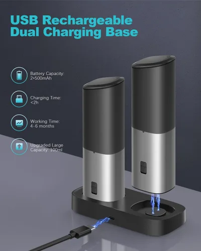 Vista 3 de Ultrean Molinillo de Pimienta Recargable, Molinillo de Sal y Pimienta por Gravedad con 6 Niveles de Grosor Ajustables, Luz LED, Operación Automática