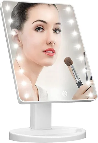 Vista 9 de KOOKIN Espejo de maquillaje iluminado con 16 luces LED, rotación de 180 grados, espejo iluminado con pantalla táctil, brillo ajustable, espejo