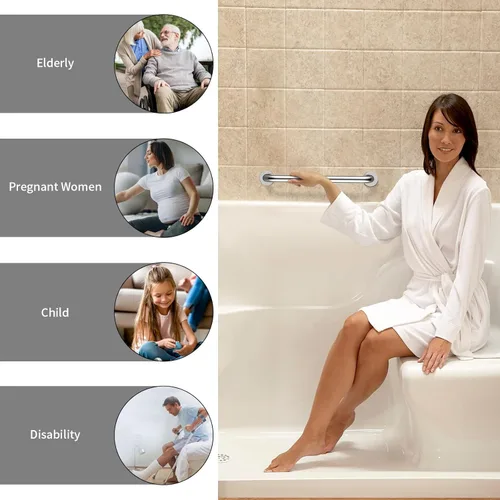 Vista 4 de ZUEXT - Paquete de 2 barras de agarre para ducha de 16 pulgadas, barra de agarre de baño de acero inoxidable cromado, mango de ducha, barra