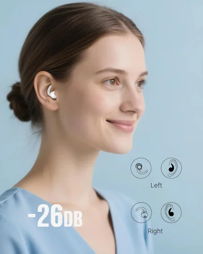 Vista 5 de Afflatus Tapones para los oídos para dormir con cancelación de ruido, 2 pares (S+L), cómodos tapones para los oídos reutilizables con reducción