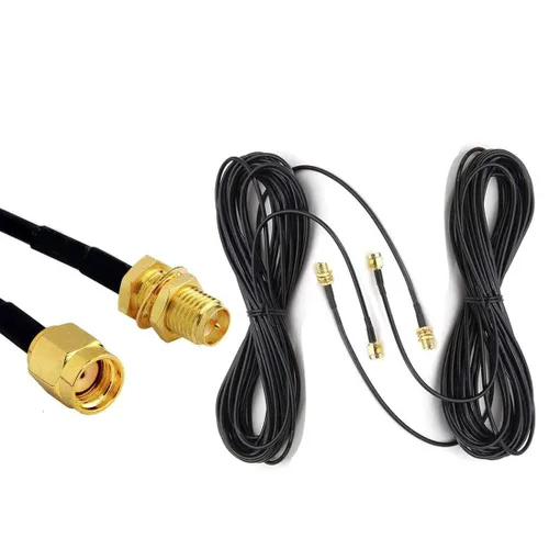 Vista 7 de Cable de extensión de antena WiFi de 3 pies RG174 RP-SMA macho a RP-SMA hembra Cable coaxial de baja pérdida chapado en oro coleta con adaptador
