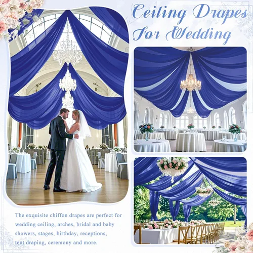 Vista 6 de FANPROMS 4 paneles de cortinas de techo azul real, decoraciones de boda, tela de gasa transparente para techo, 5 x 10 pies, arco de boda, cortinas