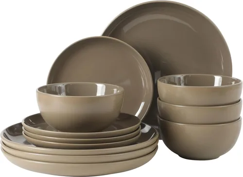Vista 8 de Gibson Home Dempsey Road - Juego de vajilla de gres de 12 piezas – Servicio para 4, platos y cuencos redondos negros, juego moderno de platos