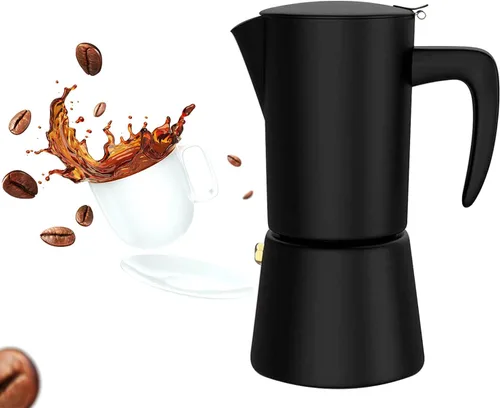 Moka Pot Espresso - Cafetera italiana de acero inoxidable para acampar o uso doméstico, cafetera moka de inducción, 6 tazas (10 onzas, 10.1 fl oz),