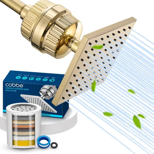 Vista 9 de Cobbe Cabezal de ducha filtrado de alta presión de 6 ajustes, cabezal de ducha de lluvia desmontable con filtro de cabezal de ducha de 20 etapas