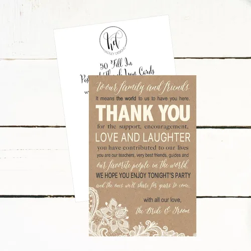 Vista 4 de Hadley Designs 50 tarjetas de agradecimiento de papel kraft para bodas, recuerdos para familiares e invitados