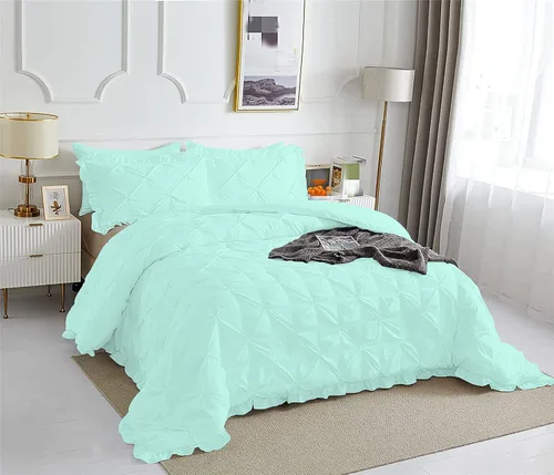 TONY'S TEXTILES Lujoso edredón plisado de 1 pieza con volantes, súper suave de 450 GSM, para todas las estaciones, 1000 hilos, 100% algodón egipcio,