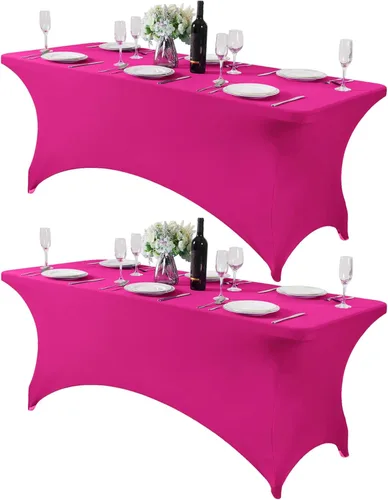 Vista 162 de Paquete de 2 manteles de elastano para mesa de 4, 6 o 9 pies, mantel elástico universal ajustable para fiestas, banquetes, bodas y eventos