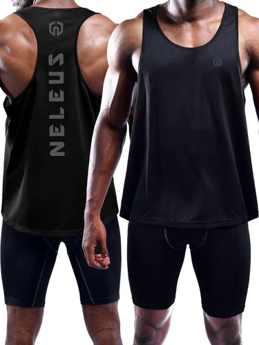 Vista 6 de NELEUS - Paquete de 3 camisetas sin mangas, con espalda en Y, Dri-Fit, para hombre, para gimnasio
