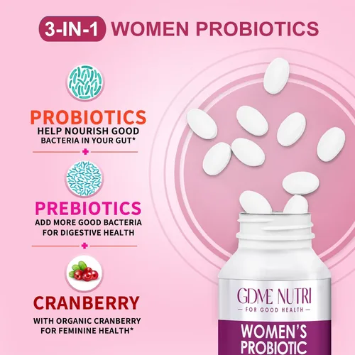Vista 3 de Probióticos para mujeres, 120 tabletas de 120 mil millones de UFC, 18 cepas, contiene arándano prebiótico orgánico, suplemento probiótico