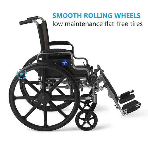Vista 6 de Silla de ruedas Medline K4 estándar, ligera, con brazos inclinables y desmontables y descansos para las piernas elevables, MDS806550NE, Negro, 1, 1
