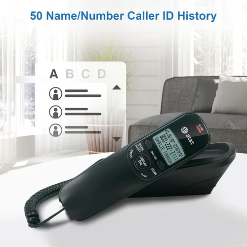 Vista 4 de Teléfono con cable AT&T TR1909 Trimline con identificador de llamadas, Negro