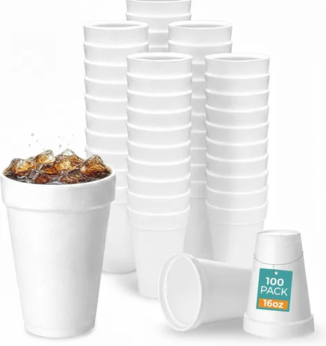 Vista 12 de Paquete de 25 vasos desechables de espuma de 8 onzas – Taza de bebida fría y caliente con aislamiento de espuma blanca, tazas de espuma de 8 onzas